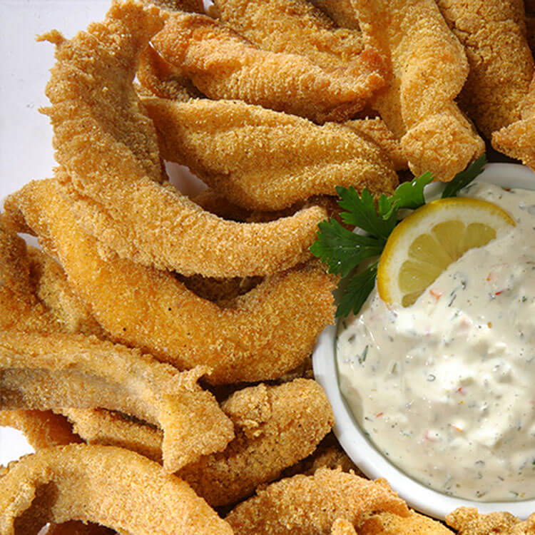 Fish Breaded Catfish Strips, 15 LB bulk Marine Foods Express, Ltd